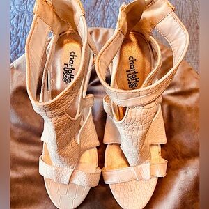 Charlotte Russe women’s strapped faux croc leather heels in a  7.  Worn